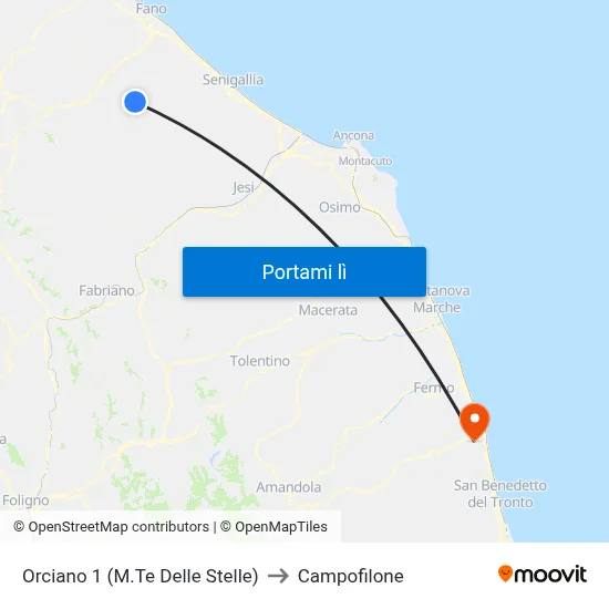 Orciano 1 (M.Te Delle Stelle) to Campofilone map