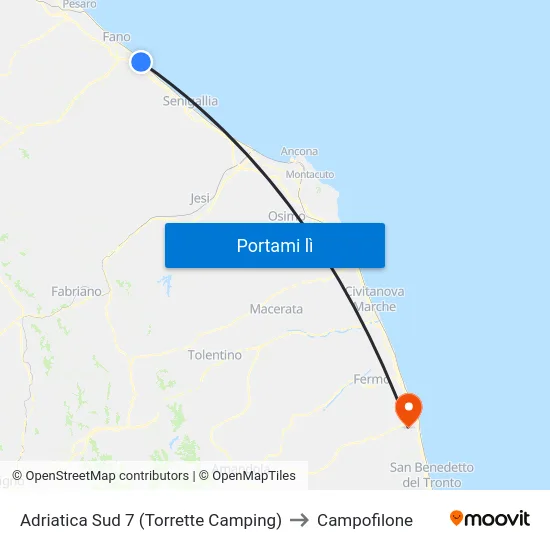Adriatica Sud 7 (Torrette Camping) to Campofilone map