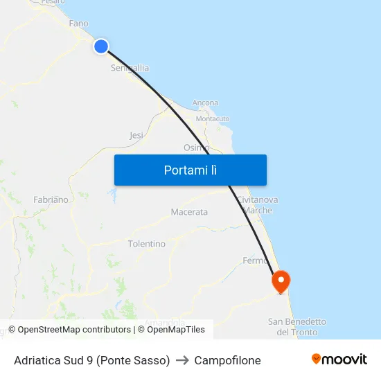 Adriatica Sud 9 (Ponte Sasso) to Campofilone map