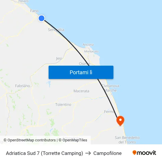 Adriatica Sud 7 (Torrette Camping) to Campofilone map