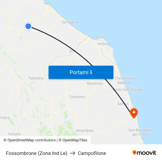 Fossombrone (Zona Ind.Le) to Campofilone map