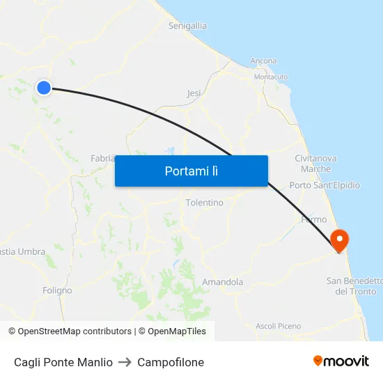 Cagli Ponte Manlio to Campofilone map