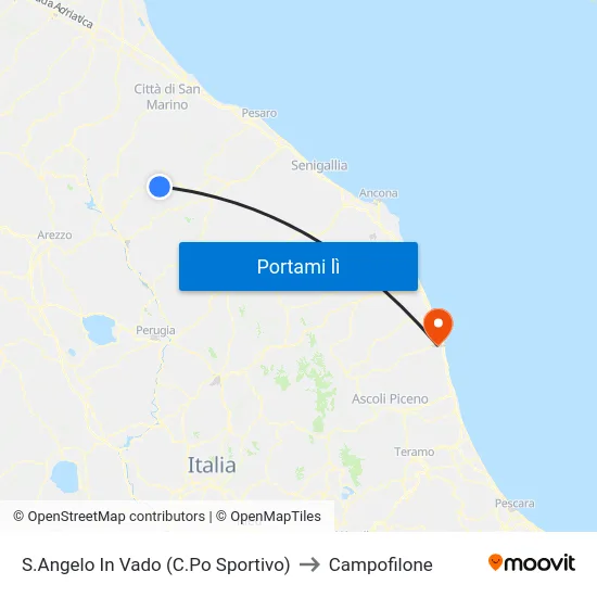 S.Angelo In Vado (C.Po Sportivo) to Campofilone map
