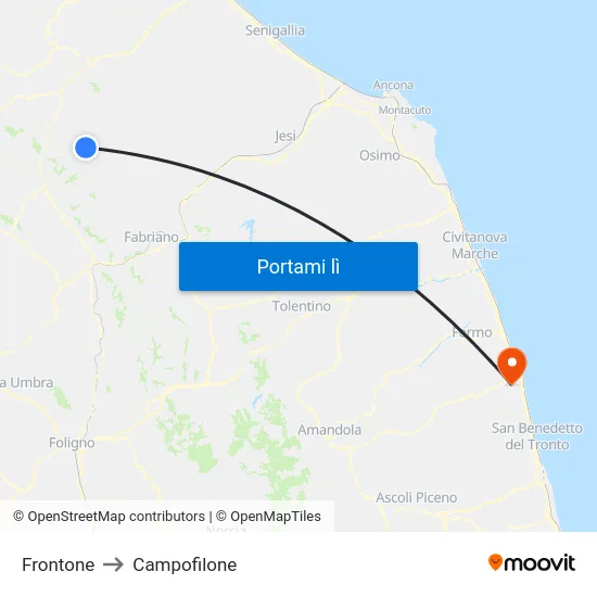 Frontone to Campofilone map