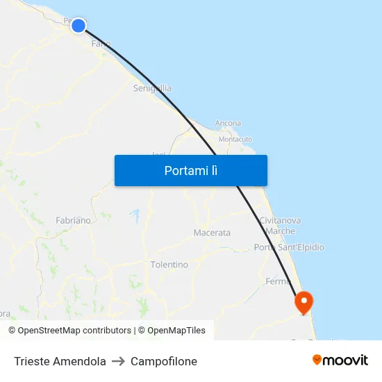 Trieste Amendola to Campofilone map