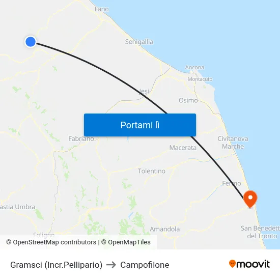 Gramsci (Incr.Pellipario) to Campofilone map