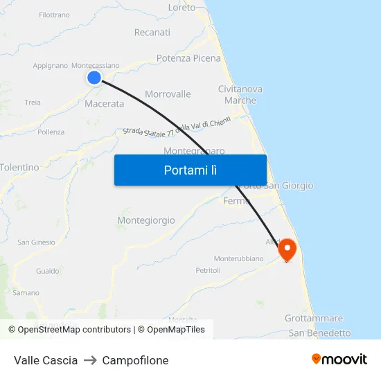 Valle Cascia to Campofilone map