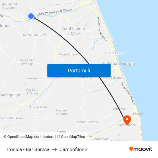 Trodica - Bar Spreca to Campofilone map