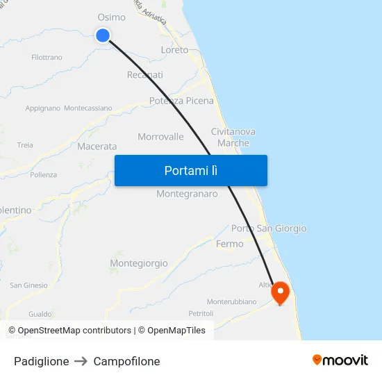 Padiglione to Campofilone map