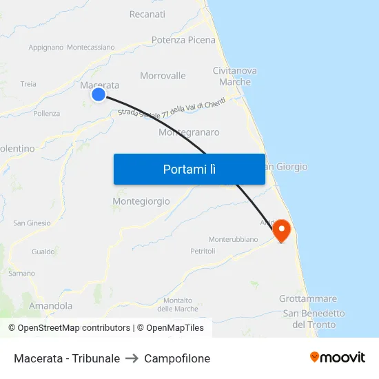 Macerata - Tribunale to Campofilone map