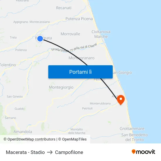 Macerata - Stadio to Campofilone map