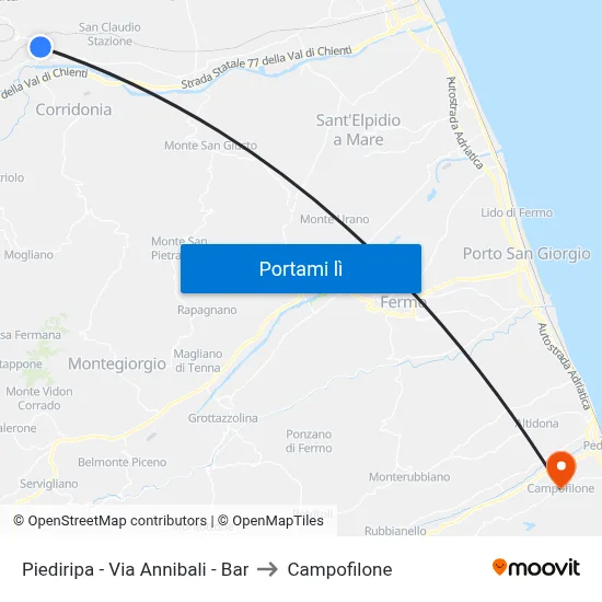 Piediripa - Via Annibali - Bar to Campofilone map