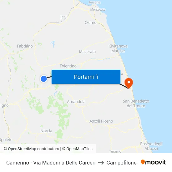 Camerino - Via Madonna Delle Carceri to Campofilone map