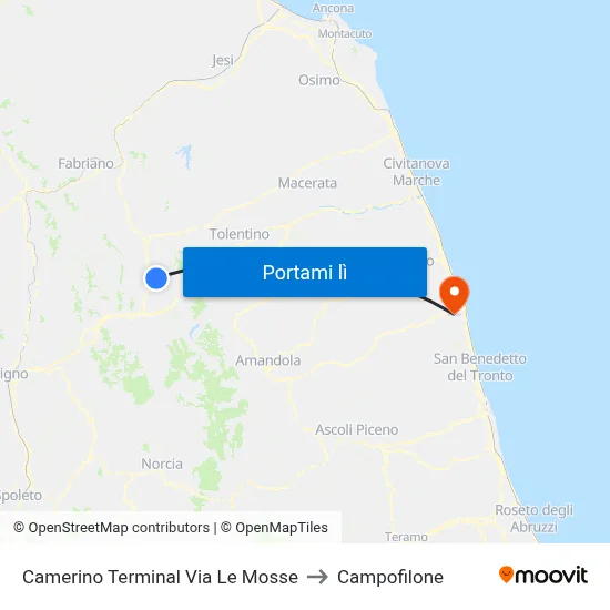 Camerino Terminal Via Le Mosse to Campofilone map