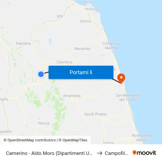 Camerino - Aldo Moro (Dipartimenti Unicam) to Campofilone map