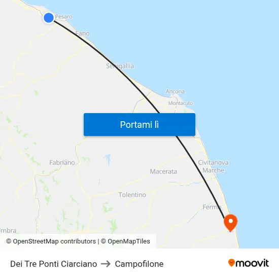 Dei Tre Ponti Ciarciano to Campofilone map