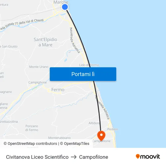 Civitanova Liceo Scientifico to Campofilone map