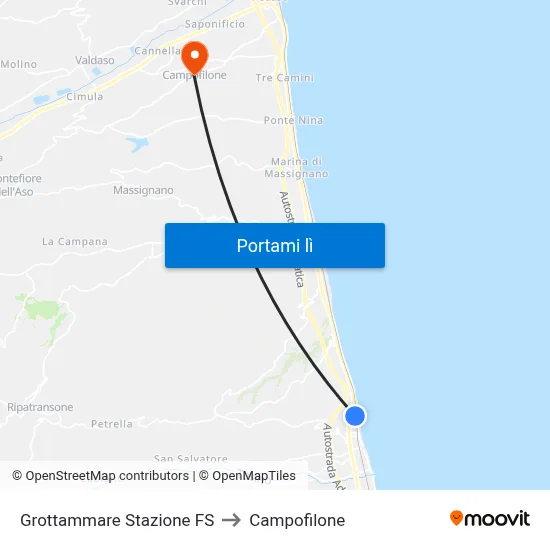 Grottammare Stazione FS to Campofilone map