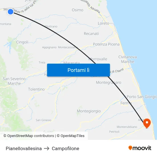 Pianellovallesina to Campofilone map