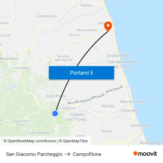 San Giacomo Parcheggio to Campofilone map