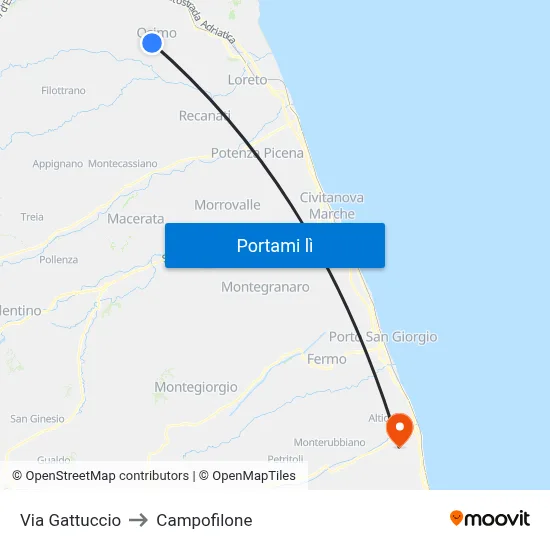 Via Gattuccio to Campofilone map
