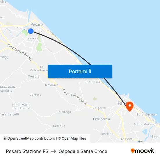 Pesaro Stazione FS to Ospedale Santa Croce map