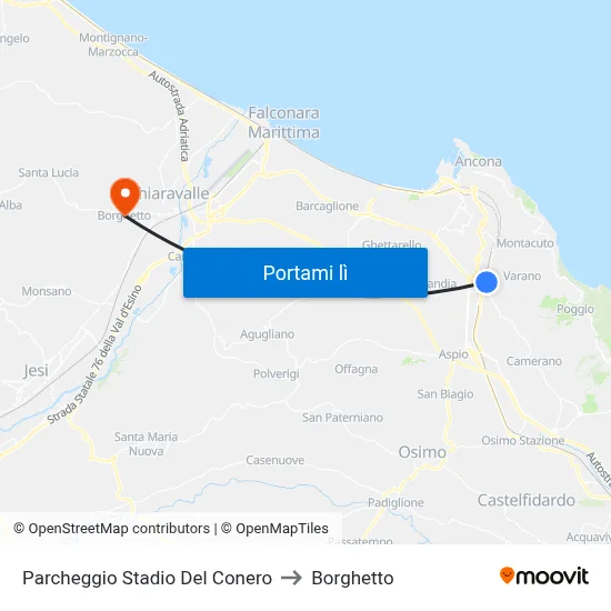 Parcheggio Stadio Del Conero to Borghetto map