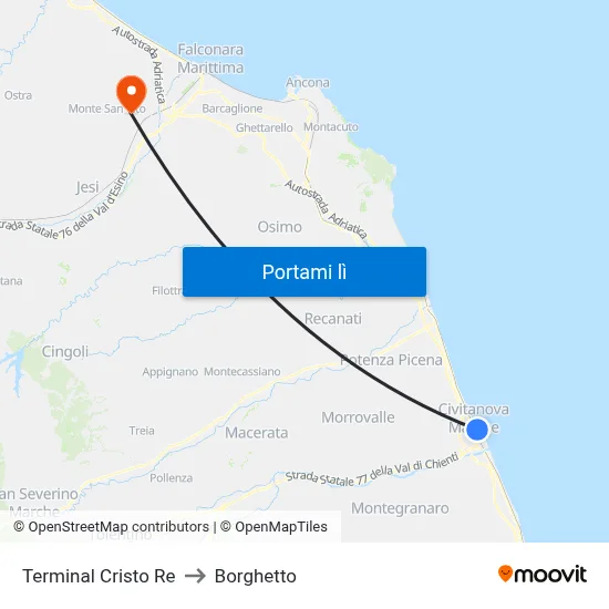 Terminal Cristo Re to Borghetto map