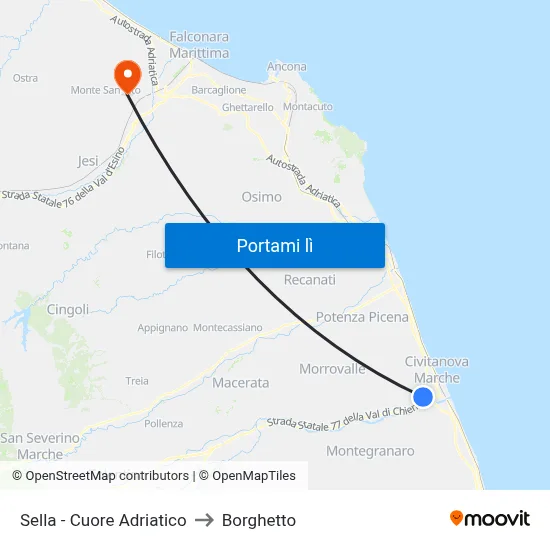 Sella - Cuore Adriatico to Borghetto map