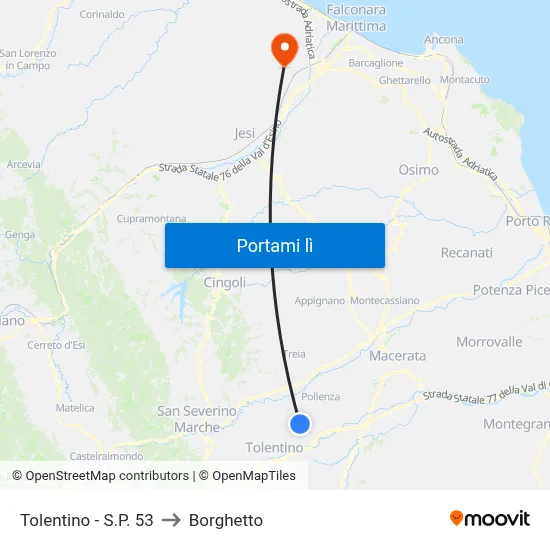 Tolentino  - S.P. 53 to Borghetto map