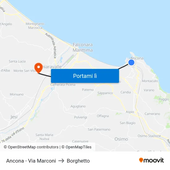 Ancona - Via Marconi to Borghetto map