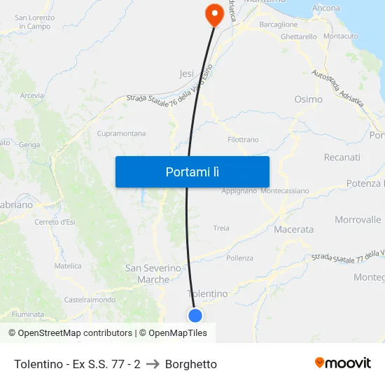 Tolentino - Ex S.S. 77 - 2 to Borghetto map