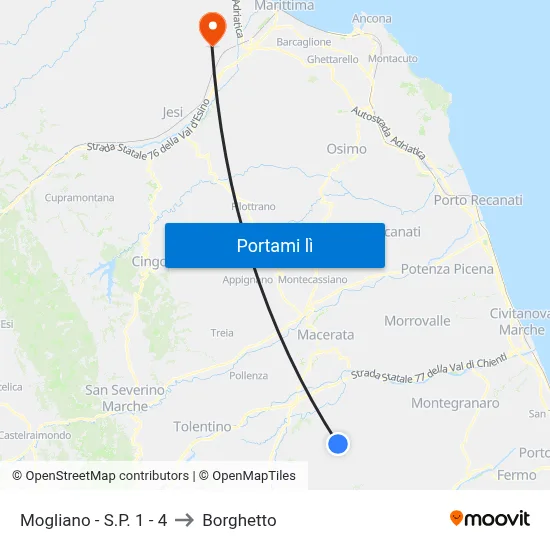 Mogliano - S.P. 1 - 4 to Borghetto map