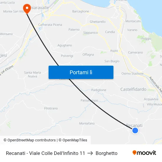 Recanati - Viale Colle Dell'Infinito 11 to Borghetto map