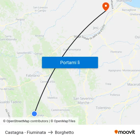 Castagna - Fiuminata to Borghetto map