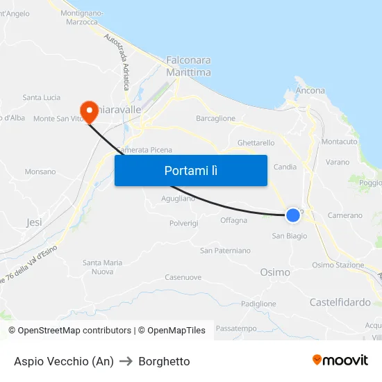Aspio Vecchio (An) to Borghetto map