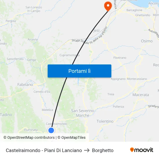 Castelraimondo - Piani Di Lanciano to Borghetto map