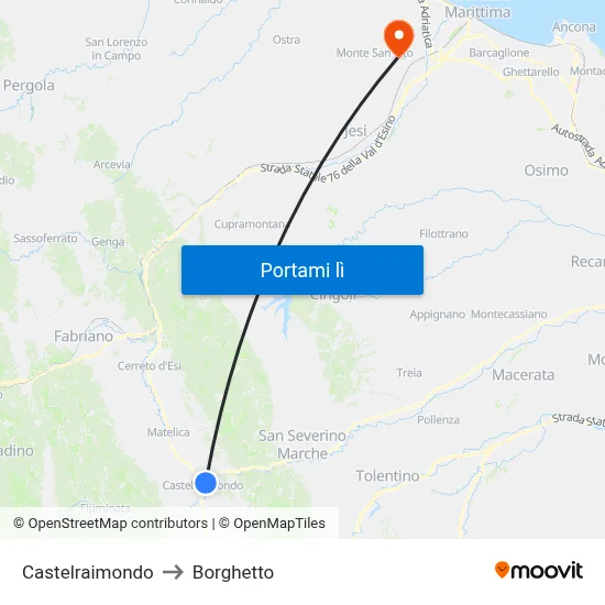 Castelraimondo to Borghetto map