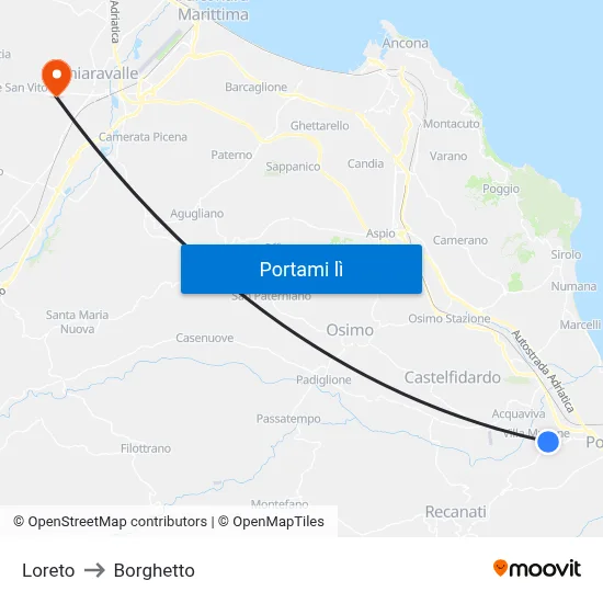 Loreto to Borghetto map