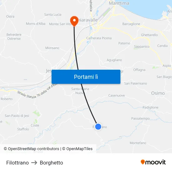 Filottrano to Borghetto map