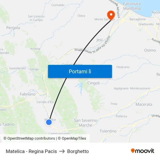 Matelica - Regina Pacis to Borghetto map
