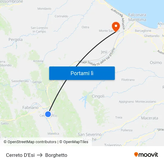 Cerreto D'Esi to Borghetto map