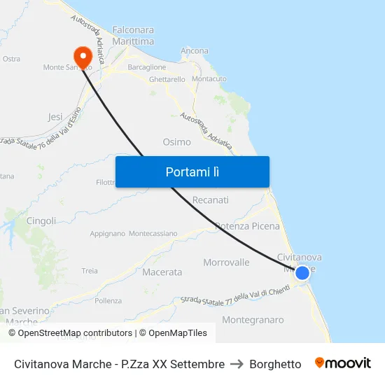 Civitanova Marche - P.Zza XX Settembre to Borghetto map