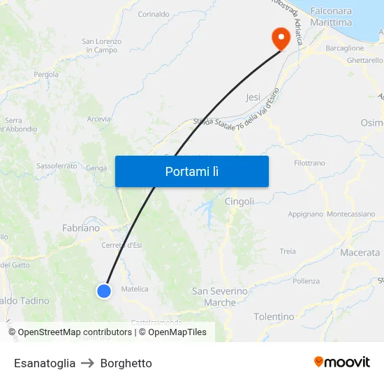 Esanatoglia to Borghetto map