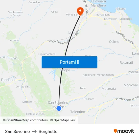 San Severino to Borghetto map