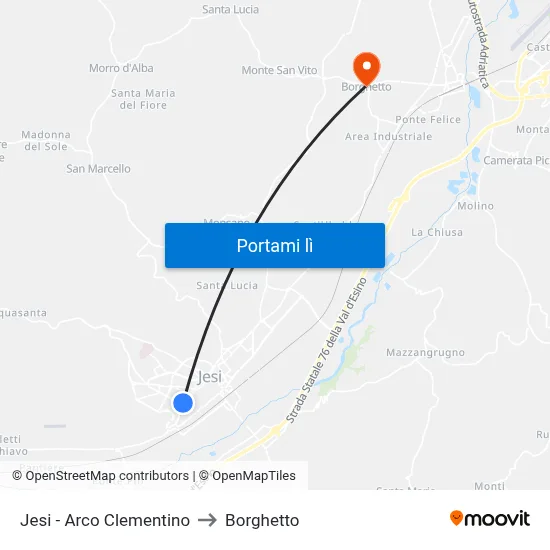 Jesi - Arco Clementino to Borghetto map