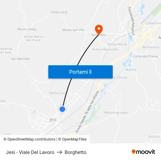 Jesi - Viale Del Lavoro to Borghetto map