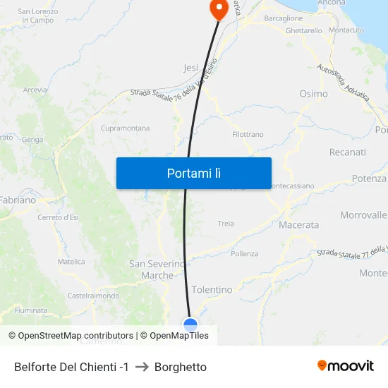 Belforte Del Chienti -1 to Borghetto map