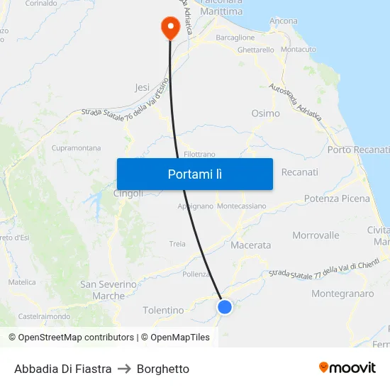 Abbadia Di Fiastra to Borghetto map