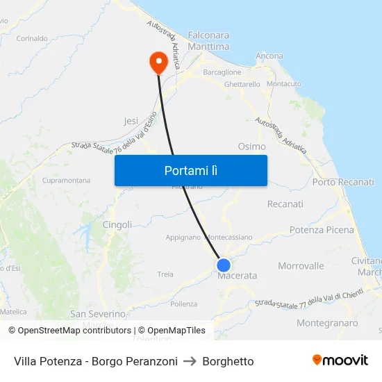 Villa Potenza - Borgo Peranzoni to Borghetto map